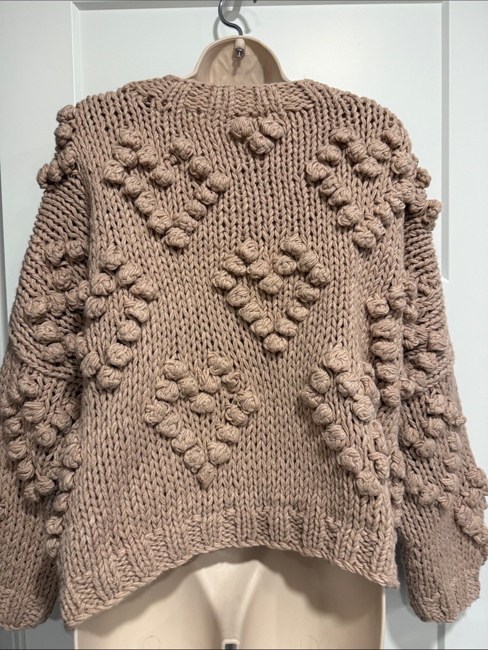Wishlist Handmade Look Chunky Bobble Knit Sweater M/L Oversized Taupe Cozy Boho - Picture 3 of 7